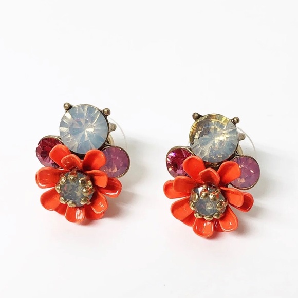 Upcycled Coral Flower & Crystal Earrings - Picture 6 of 7